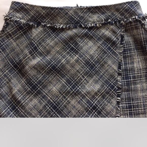 Esprit Faux Wrap Skirt Navy Brown Distress Tweed  Like Wool Blend Mini Skirt - Picture 2 of 9
